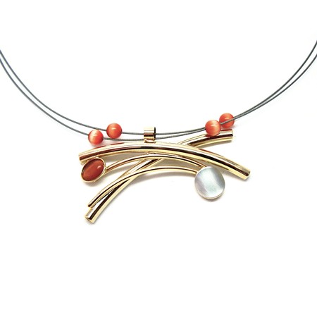 Shiny Two-tone Crono Design Orange Wire Necklace - Click Image to Close